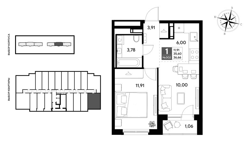 2 ккв (Евро) 36,7 м²