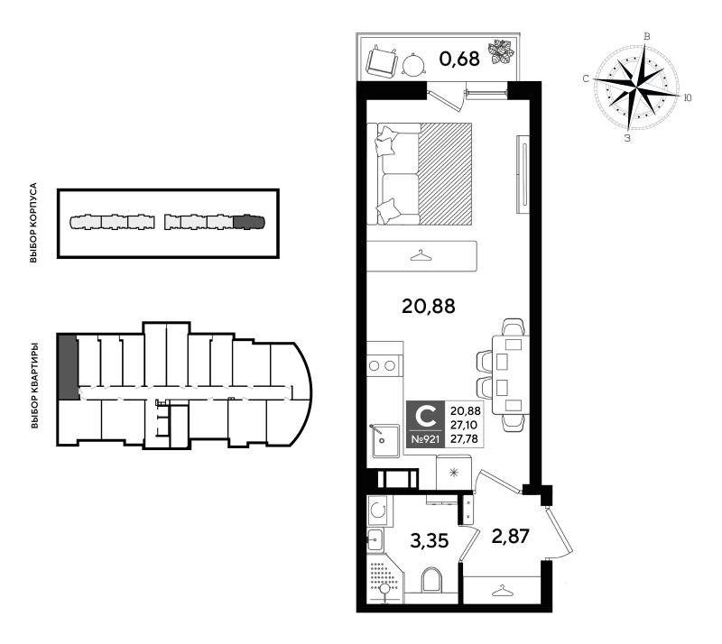 Студия 27,8 м²