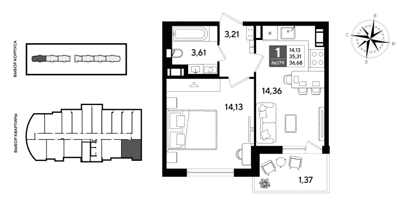 1 ккв 36,7 м²