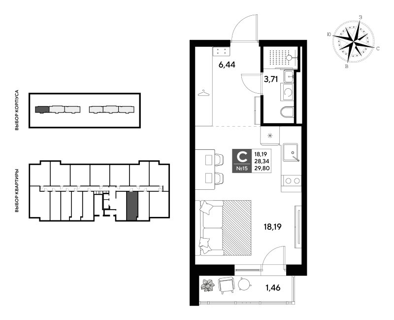 Студия 29,8 м²