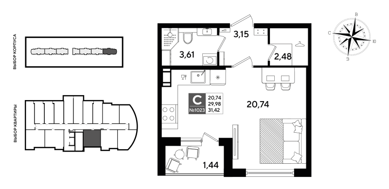 Студия 31,4 м²