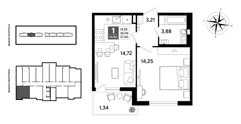 1 ккв 37,4 м²