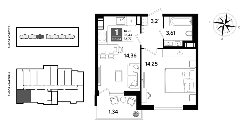 1 ккв 36,8 м²