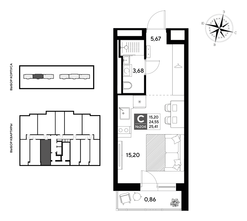 Студия 25,4 м²