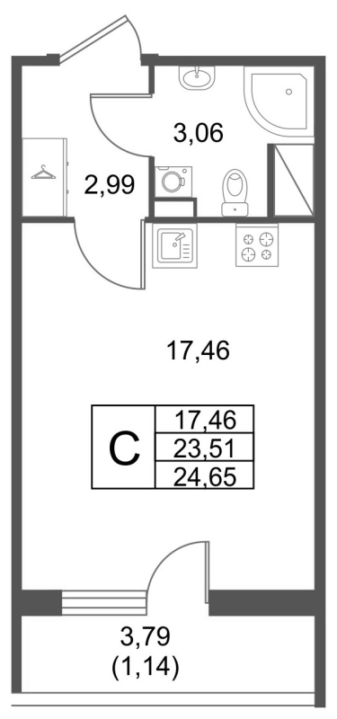 Студия 24,7 м²