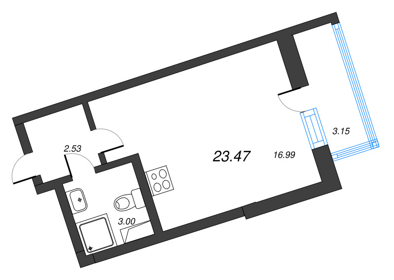 Студия 23,5 м²