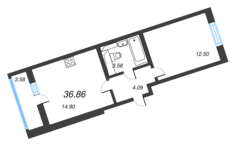 2 ккв (Евро) 36,9 м²