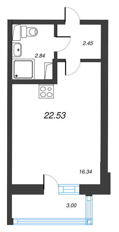 Студия 22,5 м²