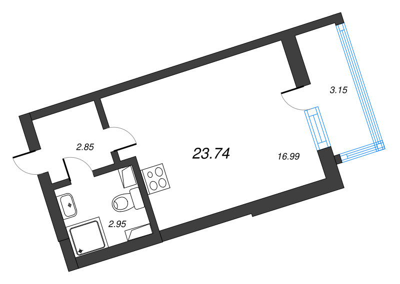 Студия 23,7 м²
