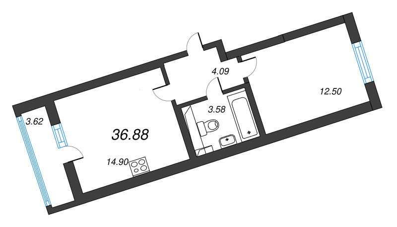 2 ккв (Евро) 36,9 м²
