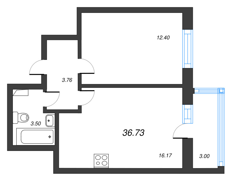 2 ккв (Евро) 36,7 м²