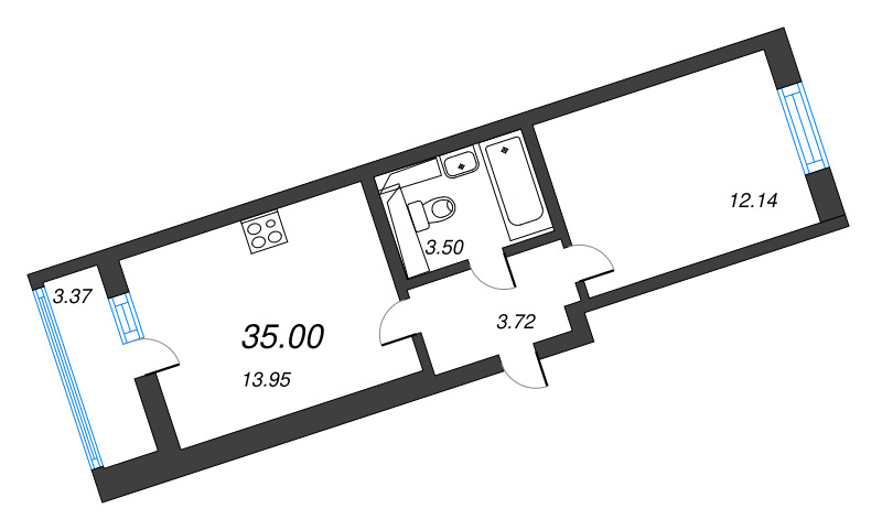 2 ккв (Евро) 35 м²