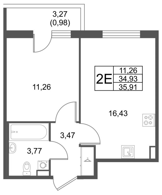 2 ккв (Евро) 35,9 м²