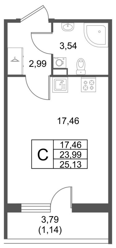 Студия 25,1 м²