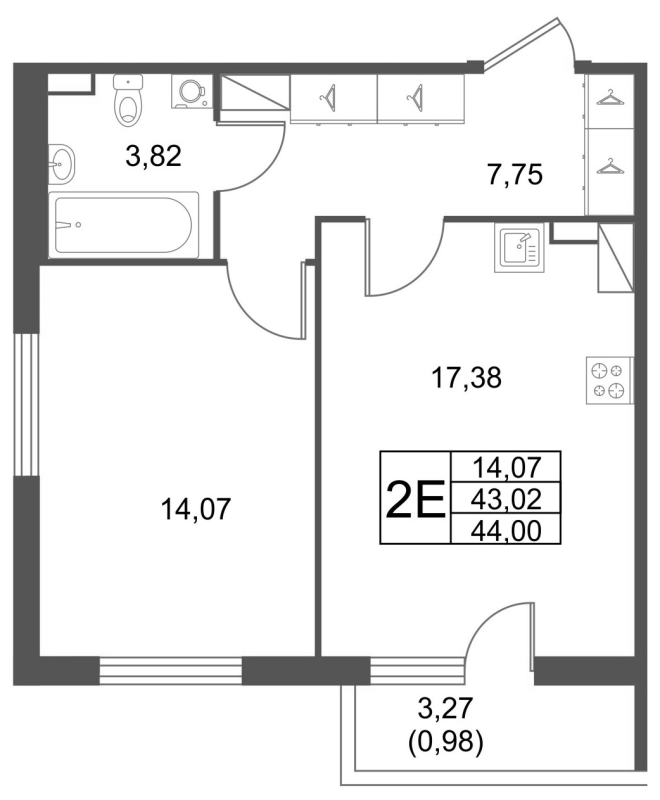 2 ккв (Евро) 44 м²