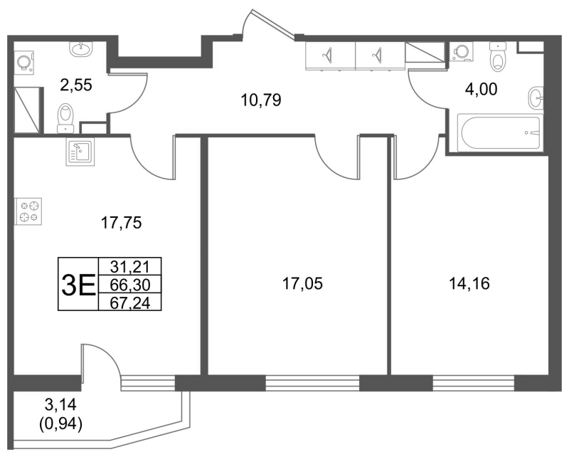 3 ккв (Евро) 67,2 м²