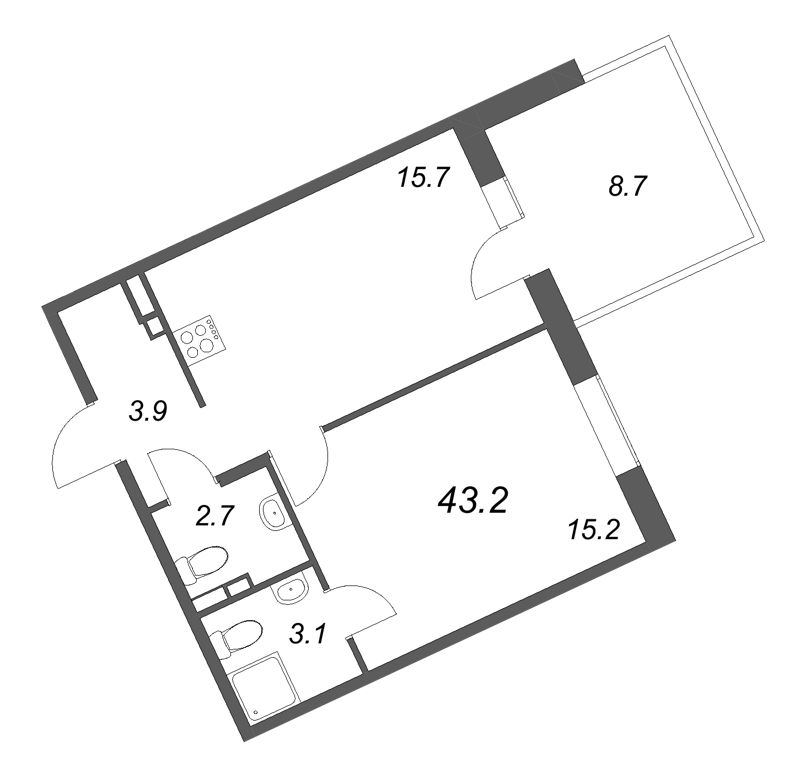 2 ккв (Евро) 43,2 м²
