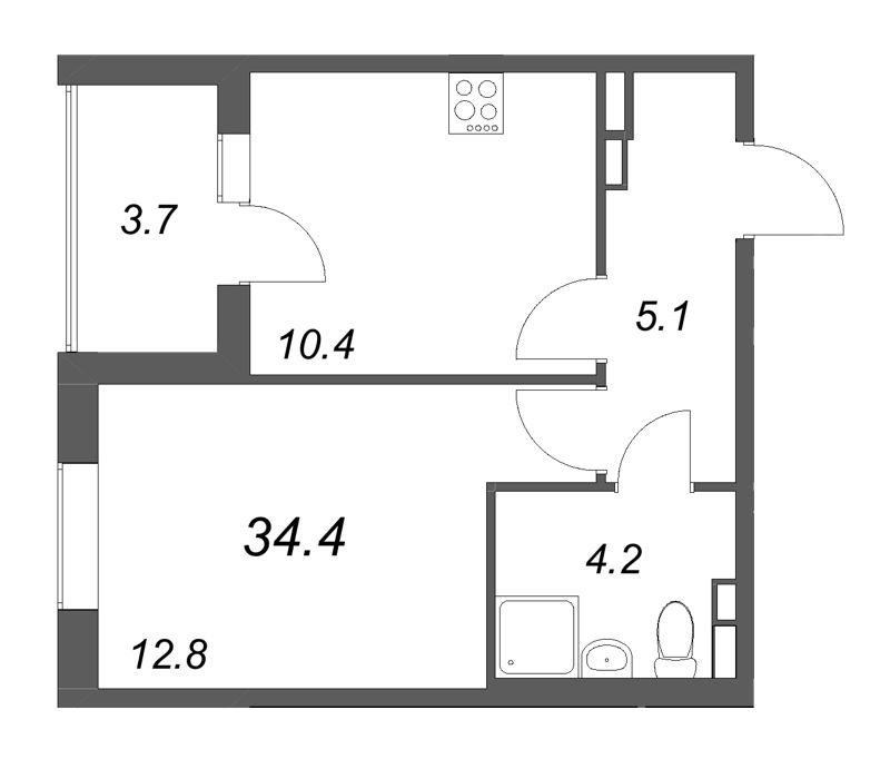 1 ккв 34,4 м²