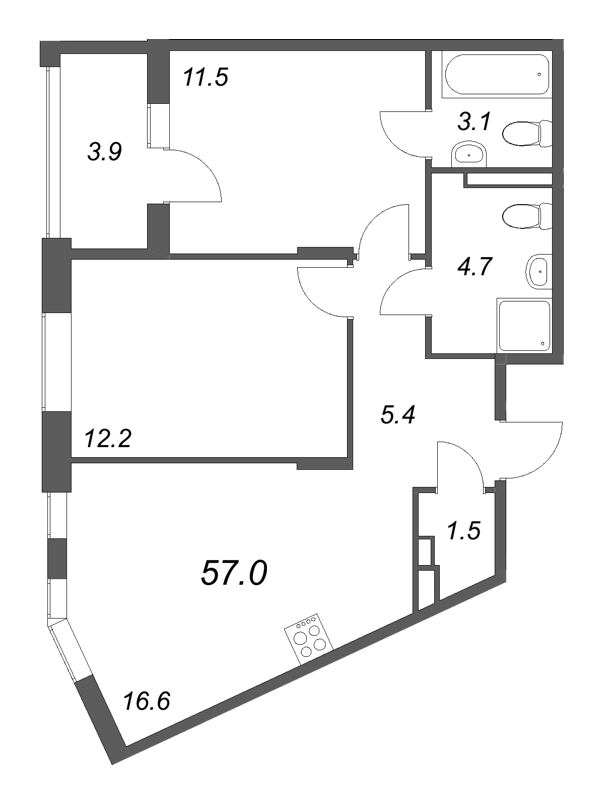 3 ккв (Евро) 57 м²