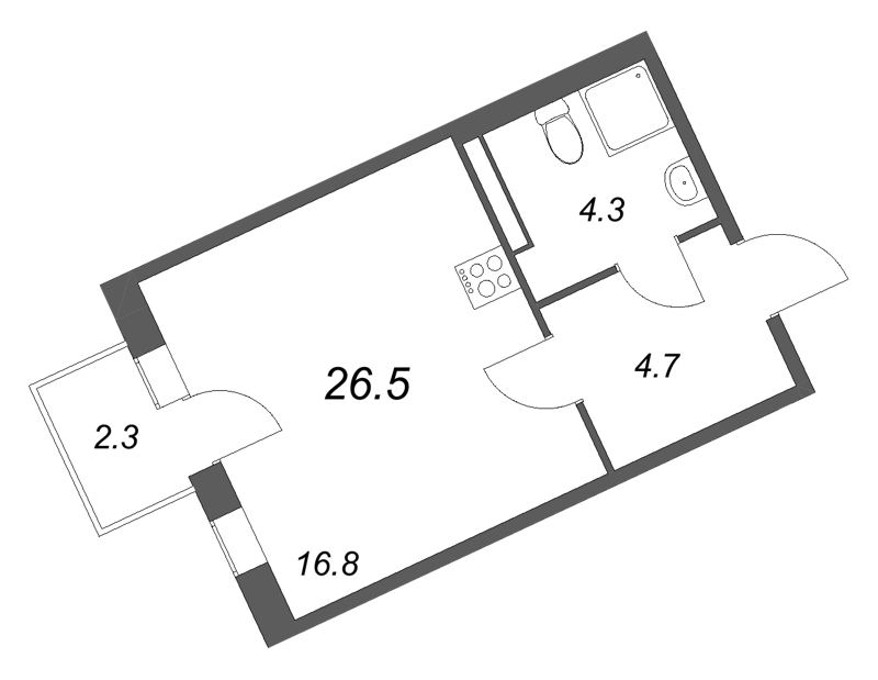 Студия 26,5 м²