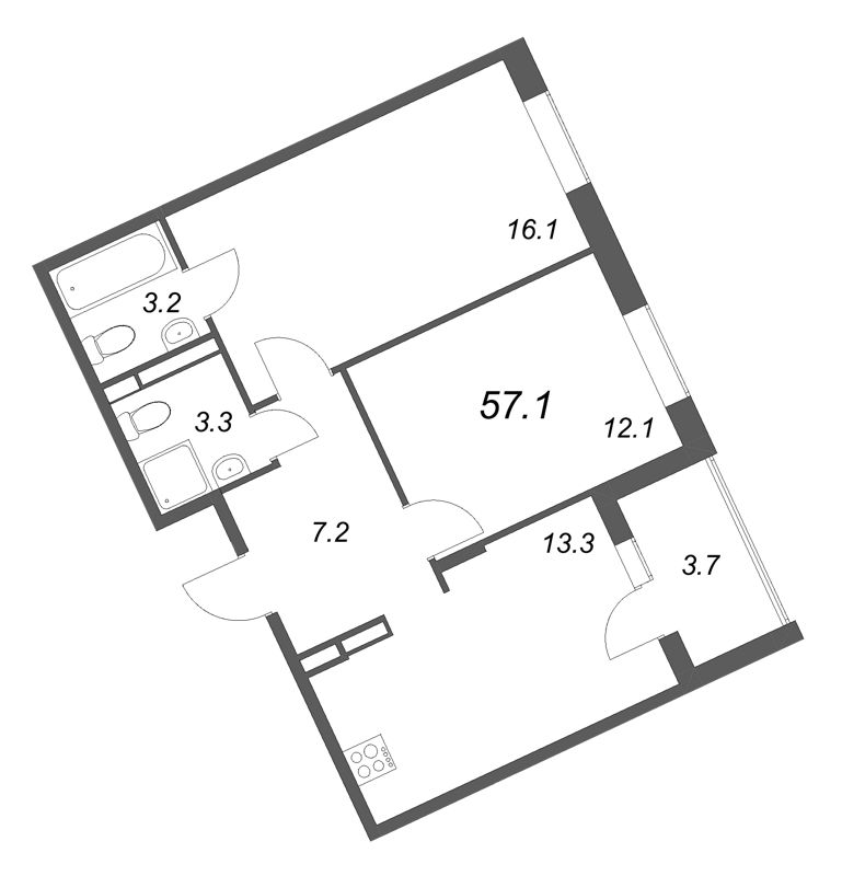 2 ккв 57,1 м²