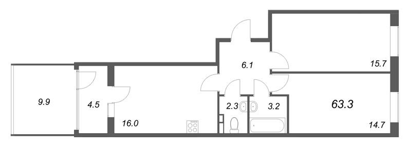 3 ккв (Евро) 63,3 м²