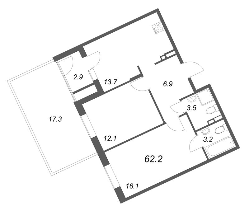 2 ккв 62,2 м²