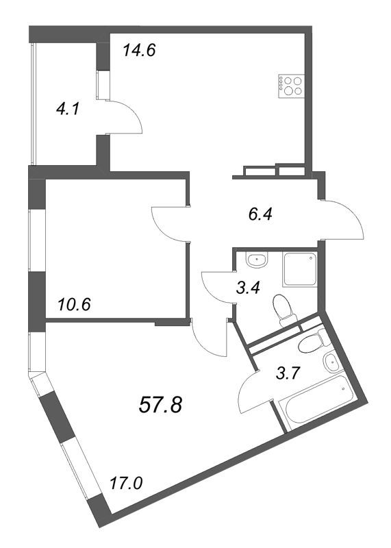 2 ккв 57,8 м²