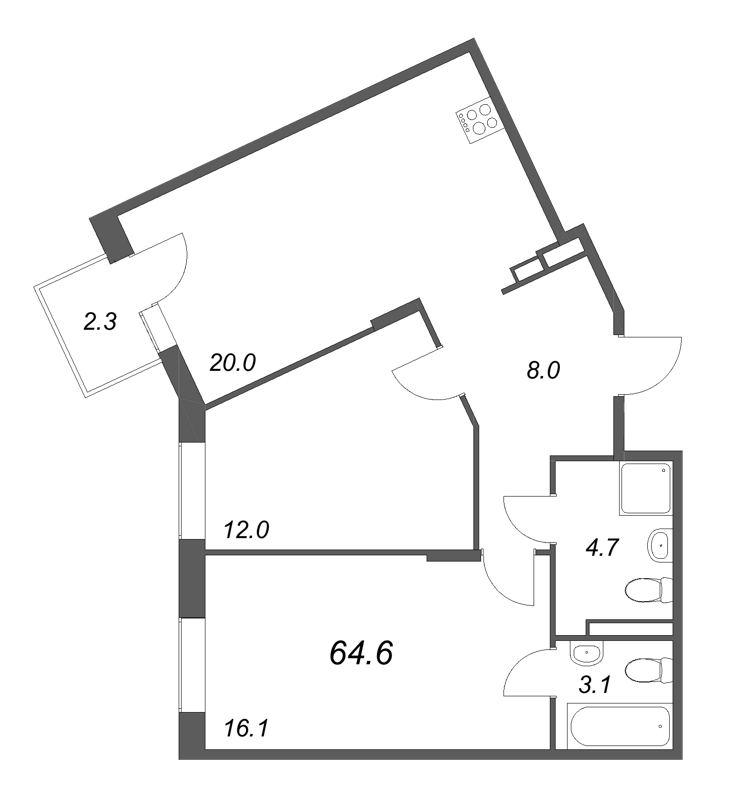 3 ккв (Евро) 64,6 м²