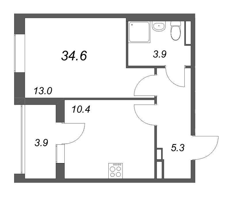 1 ккв 34,6 м²