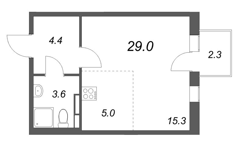 Студия 29 м²