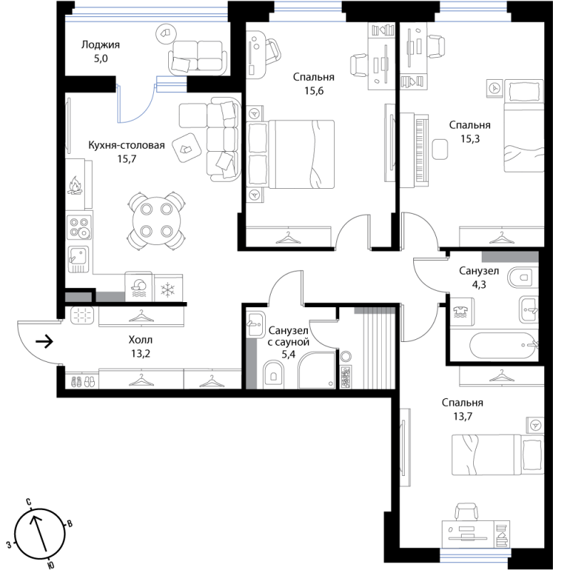 4 ккв (Евро) 85,7 м²