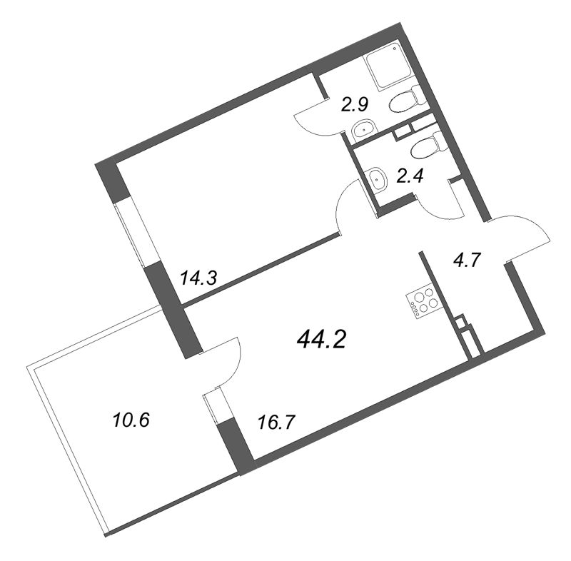 2 ккв (Евро) 44,2 м²
