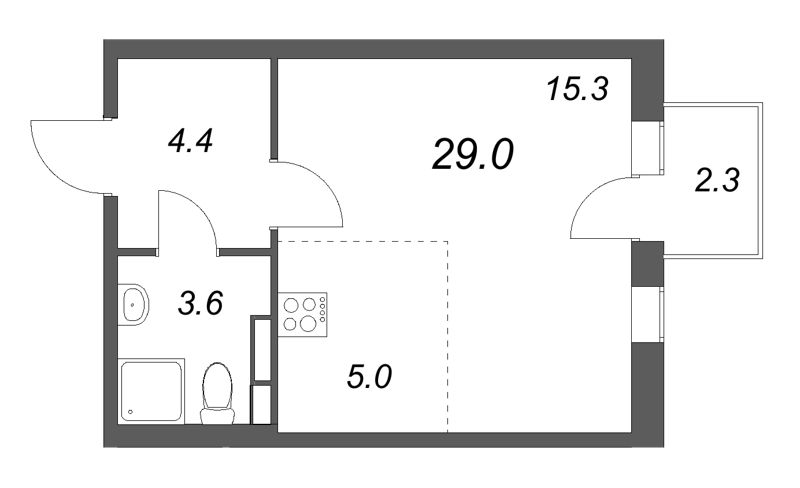 Студия 29 м²
