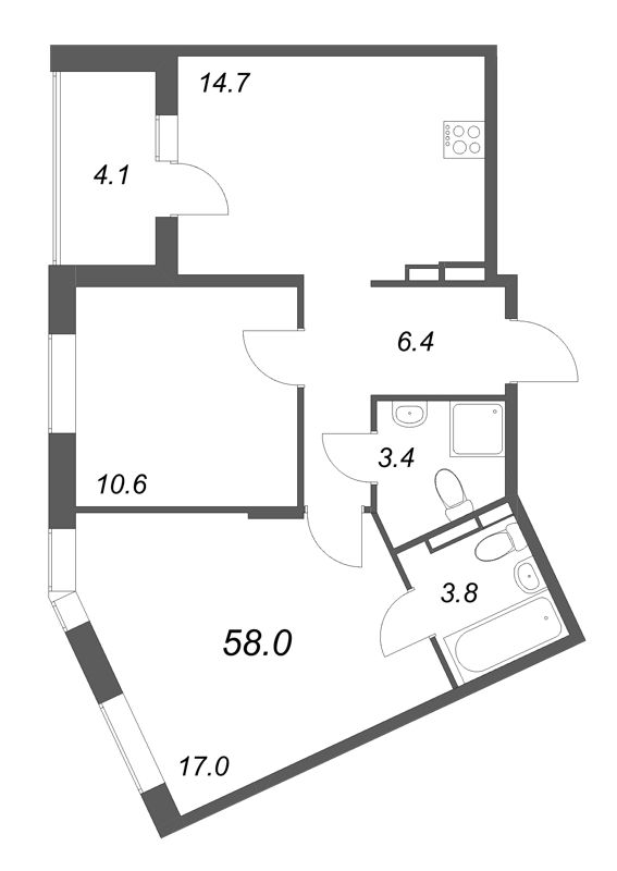 2 ккв 58 м²