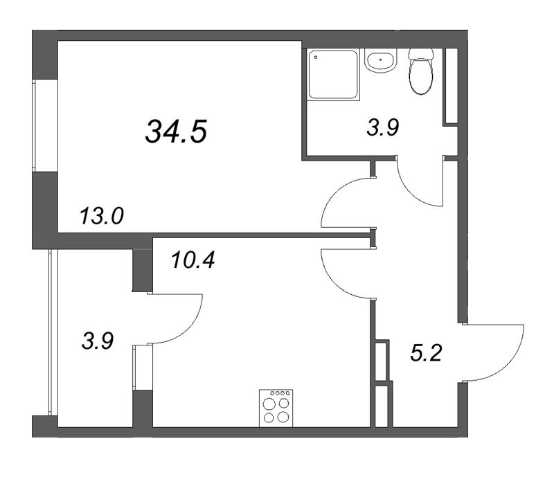 1 ккв 34,5 м²