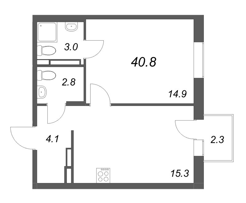2 ккв (Евро) 40,8 м²
