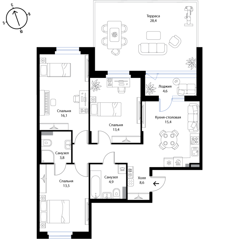 4 ккв (Евро) 86,5 м²