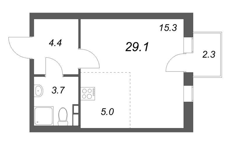 Студия 29,1 м²