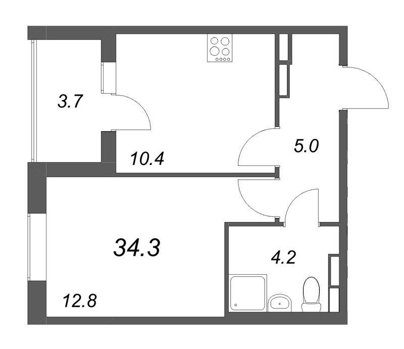1 ккв 34,3 м²