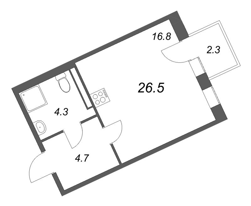 Студия 26,5 м²