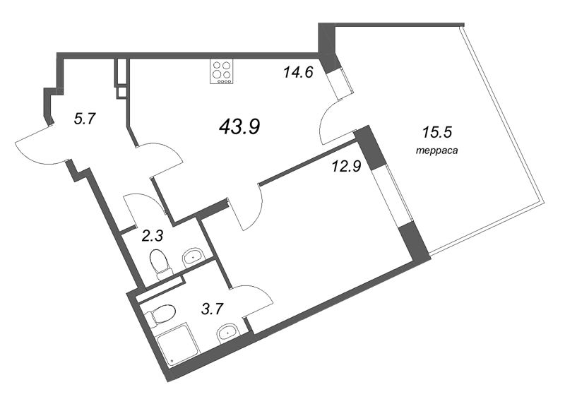 1 ккв 43,9 м²