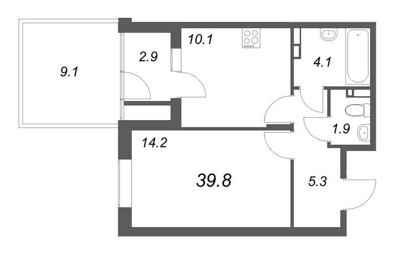 1 ккв 39,8 м²