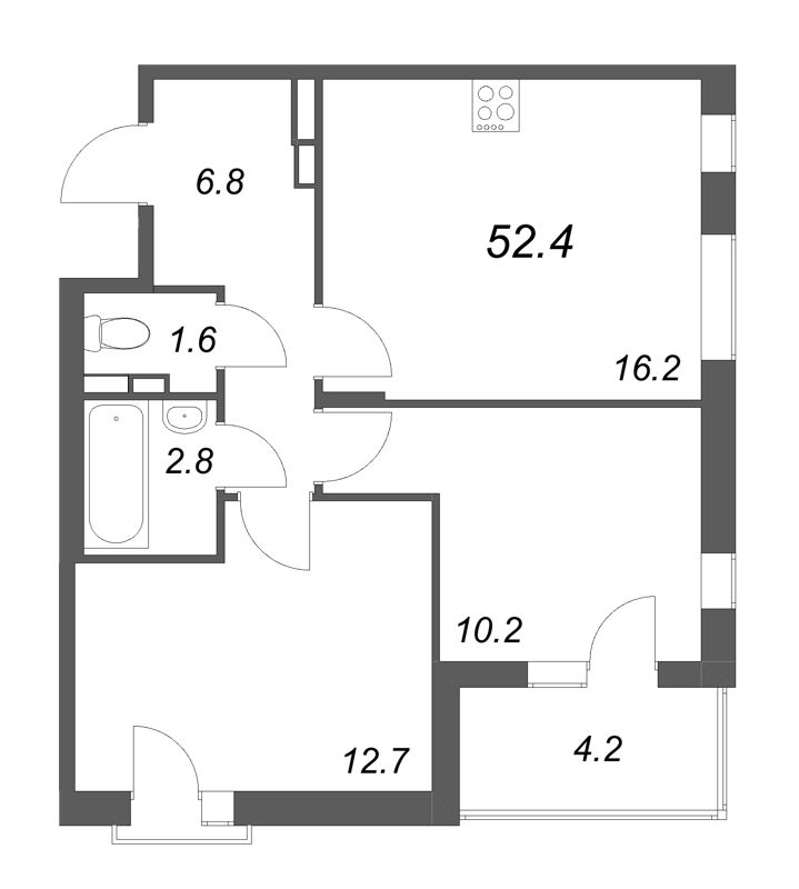 3 ккв (Евро) 52,4 м²