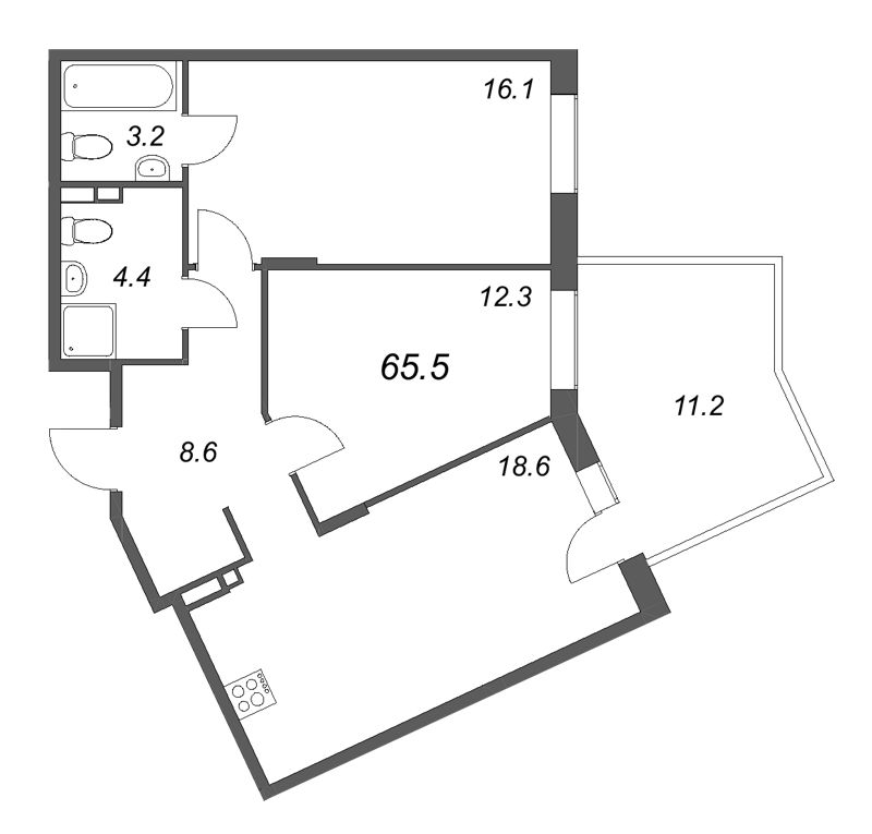 3 ккв (Евро) 65,5 м²