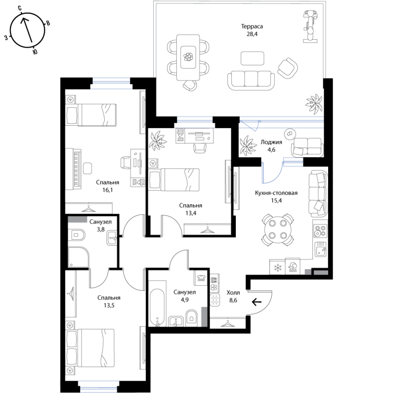 4 ккв (Евро) 86,5 м²