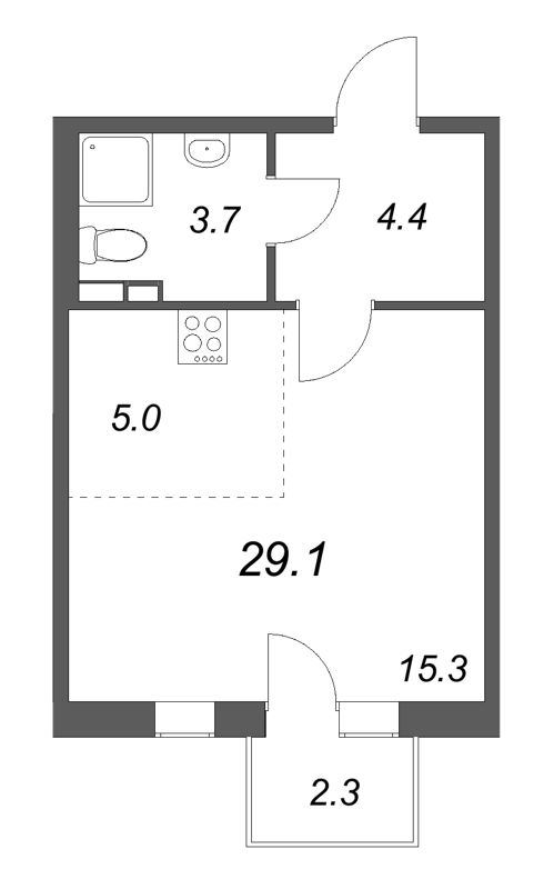 Студия 29,1 м²