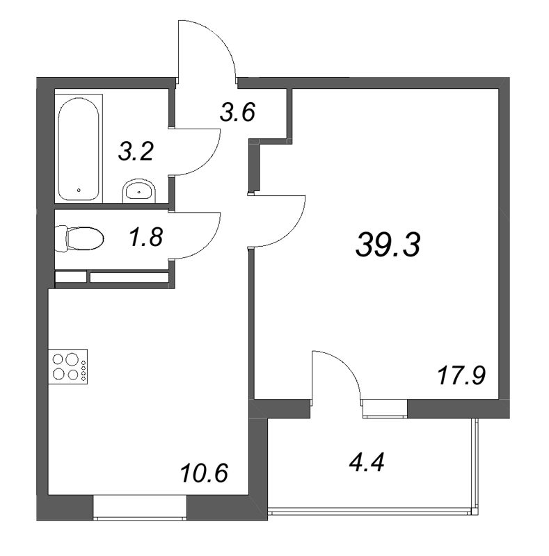 1 ккв 39,3 м²