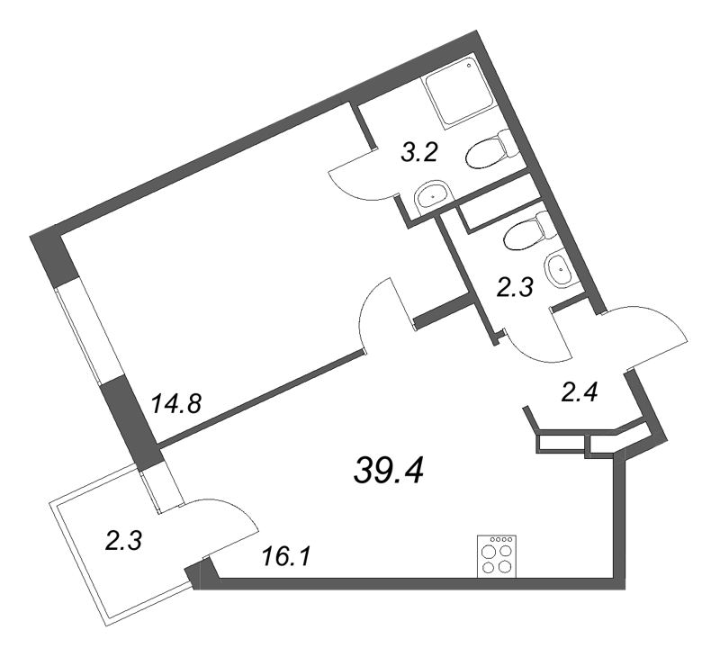 2 ккв (Евро) 39,4 м²
