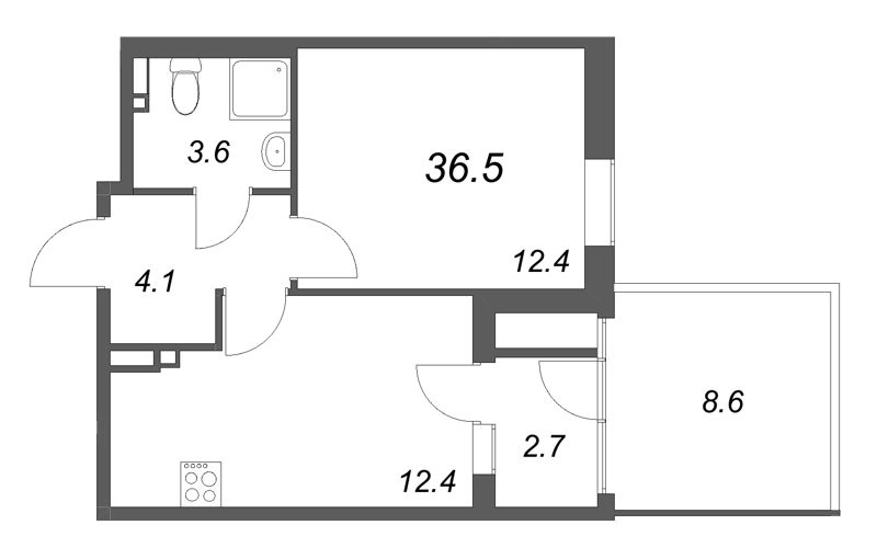 1 ккв 36,5 м²